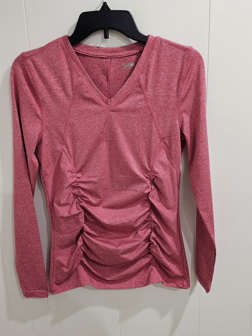 Maturnity Ruched V-Neck Long Sleeve Top Womens S/MPink Heather Stretch Pregnancy